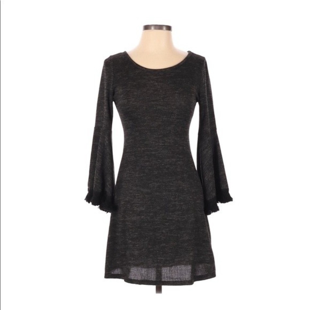 Altar’d State Grey Bell Sleeve Fringe Dress, Small
